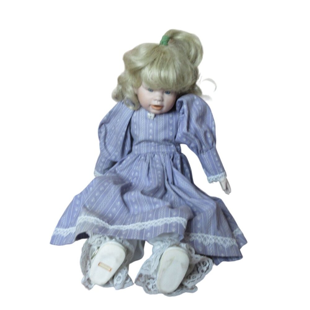 Victorian Dressed Porcelain Doll 17" Purple dress